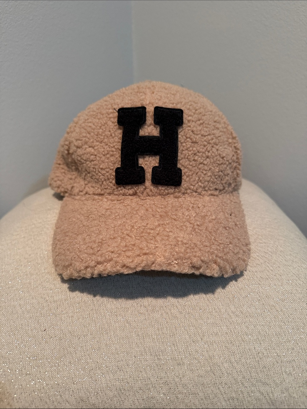 Do everything in love Tan Sherpa Baseball Cap with Black H Patch
